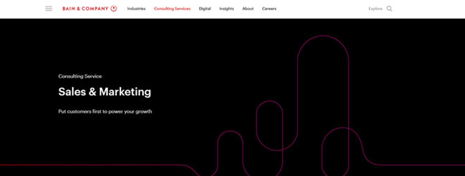 Homepage screenshot of the marketing consulting firm Bain & Company