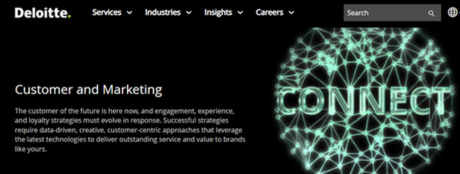 Homepage screenshot of the marketing consulting firm Deloitte